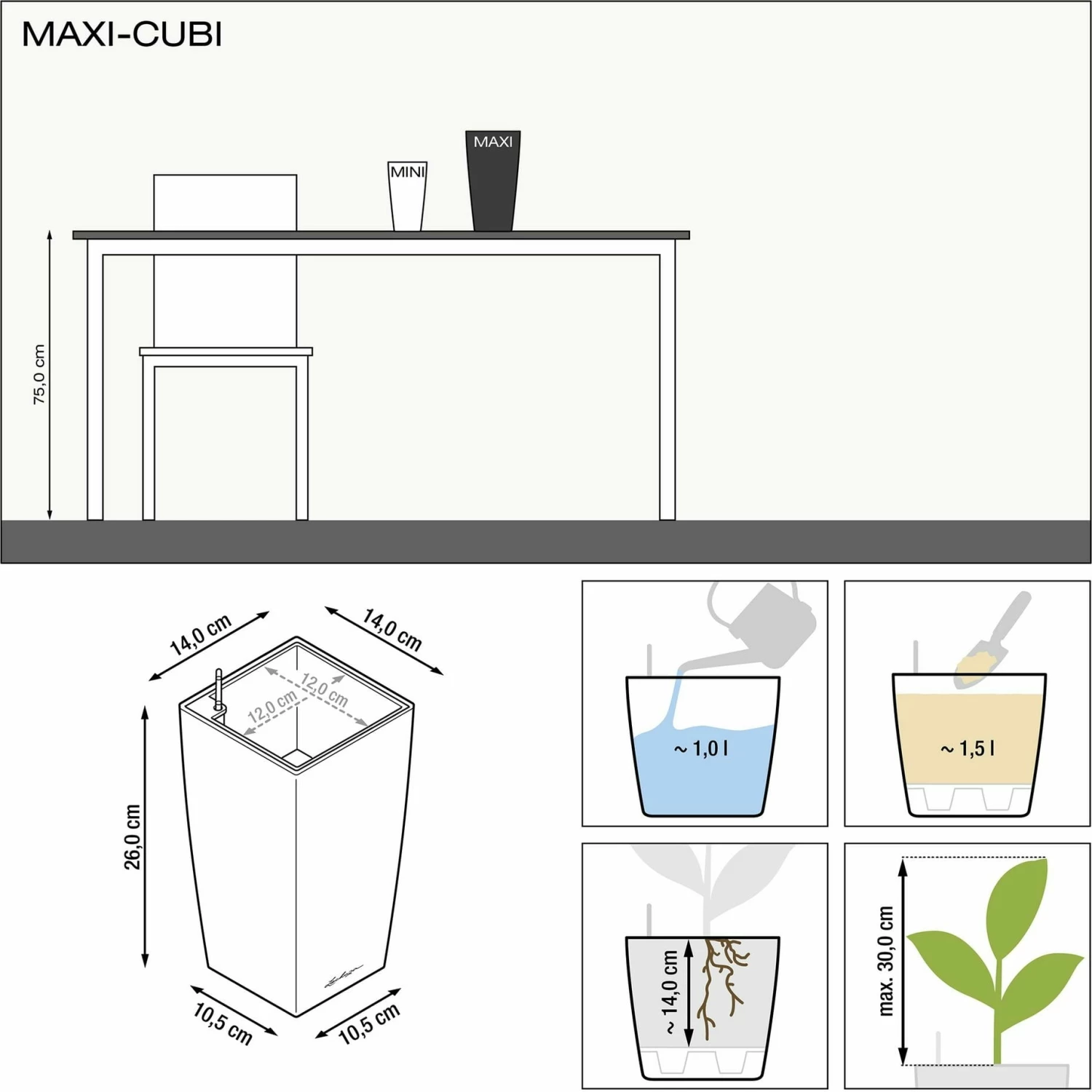 LECHUZA Tischgefäß MAXI CUBI, Weiß Hochglanz 3 LECHUZA Tischgefäß MAXI CUBI, Weiß Hochglanz – Bild 3